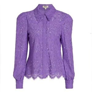 L'AGENCE Jenica Lace Button Down Puff Shoulder Long Sleeve Blouse Top Small NEW